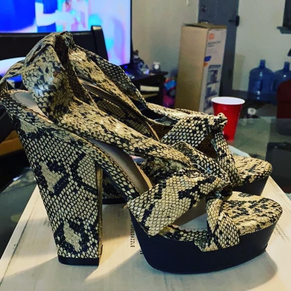 Snake print heeled sandal
